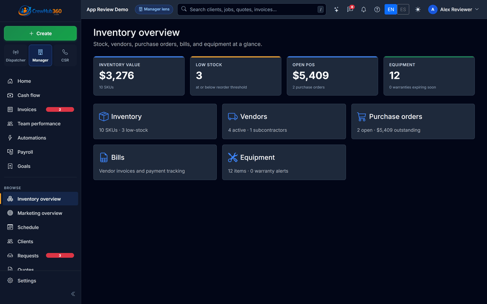 Parts inventory across multiple stock locations